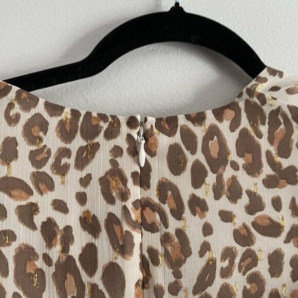 Express Wmn XS Brown/Ivory/Gold Cheetah Print V-Neck Sheer Sleeve Ruffle Dress - Picture 10 of 10